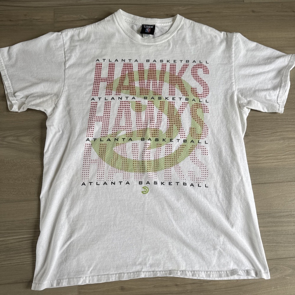 UNK NBA Atlanta Hawks T-Shirt White Size L 100% Cotton Basketball Vintage